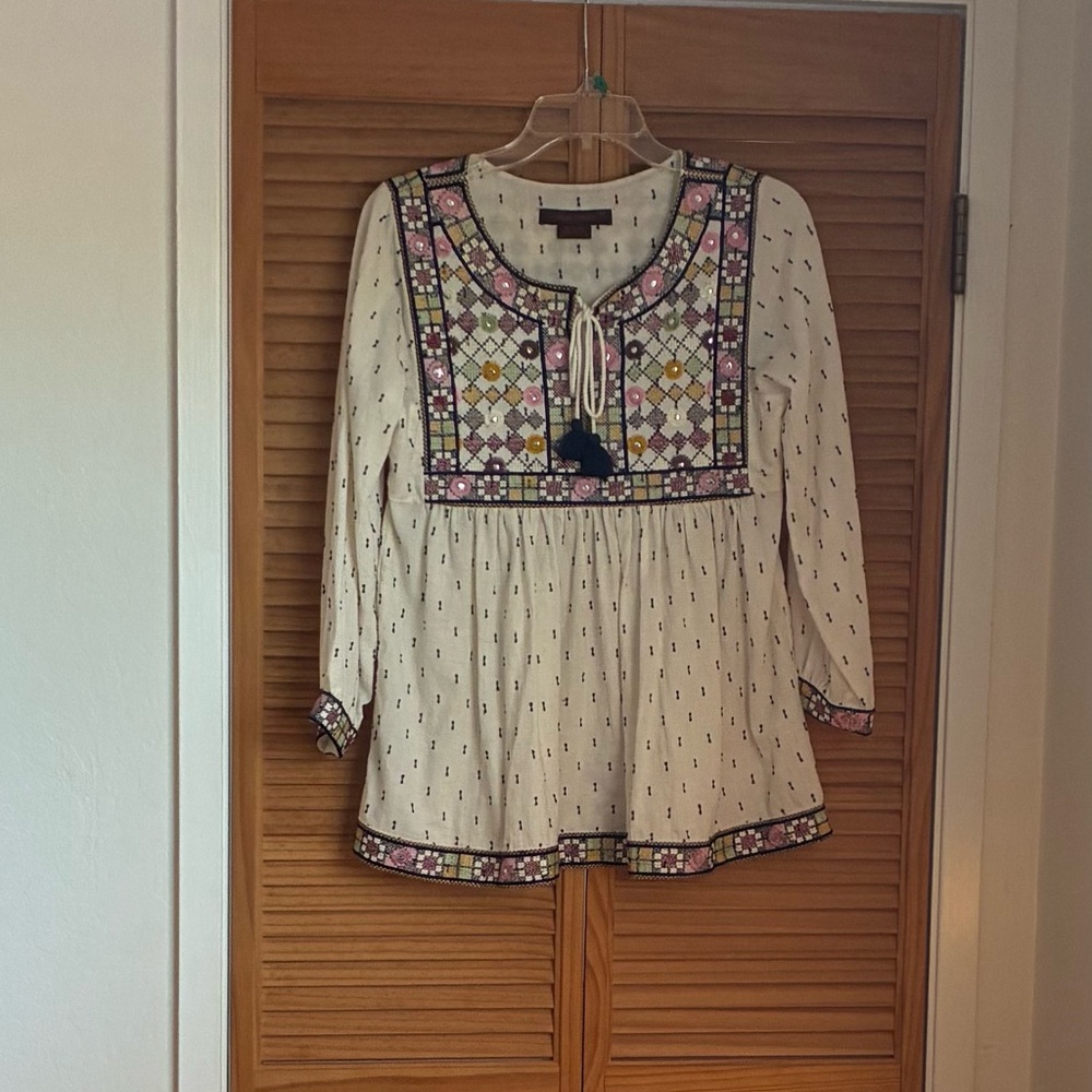Cream Top With Multicolor Embroidery